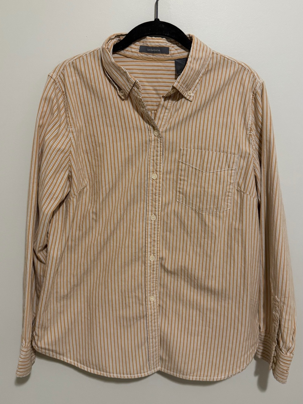 Women’s Tan & White Stripe Button-Down Shirt